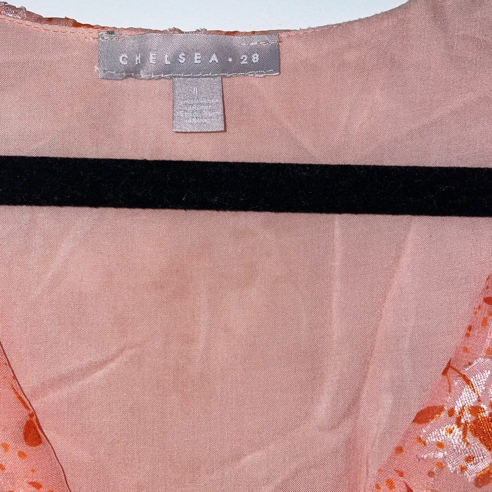 Chelsea 28 Prairie Coral Floral Tie Sleeve Ruffle Hem Midi Dress Size L(12/14)⭐️ - Picture 14 of 15